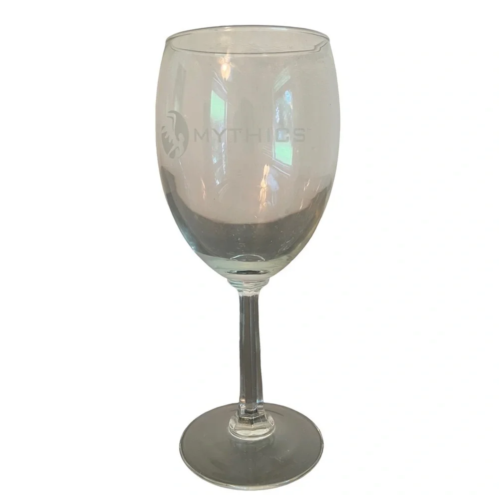 Clear Glass Stemmed Wine Glass Mythics Etched